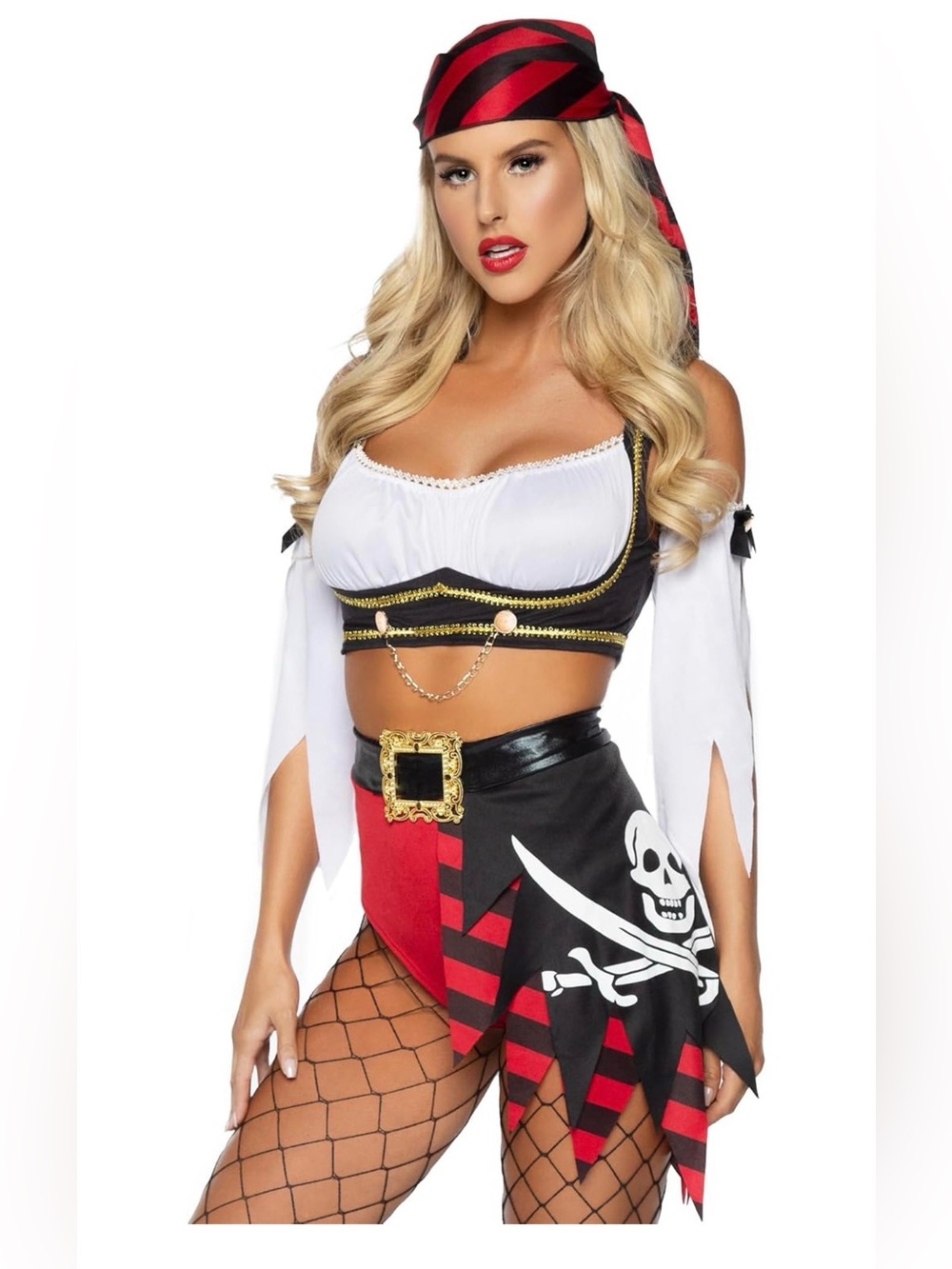 NWOT Leg Avenue Women's 4 Pc Wicked Pirate Wench Costume with Top Sleeves Scarf